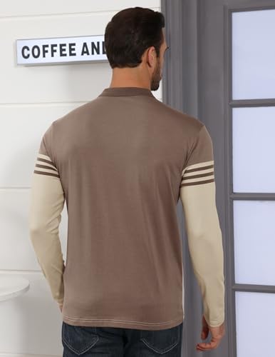 Mens Fashion Polo Shirts Striped Long Sleeve Golf Shirt Casual Collared T-Shirts Lightweight Cotton Tops3