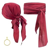 SAIIURV 3 Pcs Medieval Renaissance Pirate Bandana and Sash Belt, Pirate Costume Accessories Set, Fancy Dress Adult Kids Role Play Dress Up Party Birthday Party Halloween Costume (Red)