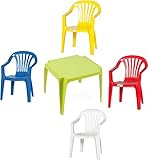 hLine Kinder Garten Sitzgruppe Tisch mit Stühlen Gartenstuhl Sessel (1 Tisch 4 Stühle bunt)