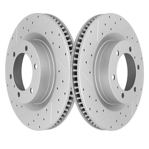 Front Drilled Slotted Brake Disc Rotors Fit for Toyota 4Runner 2010 2011 2012 2013 2014 2015 2016 2017 2018 2019 2020 2021 2022 2023 2024, Lexus GX460 2010-2023, Replacement 13.3inch(338mm) Rotor