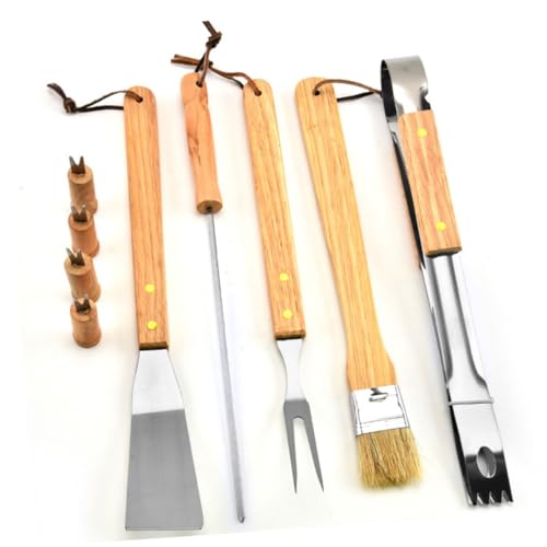 Kit para Parrilla 10 piezas acero inoxidable con mango de madera miniatura 4