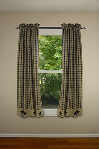 Primitive Home Decors Lancaster Star Lined 63'' Curtain Panel With Star Border, Black, 72''X63'' #TOP5