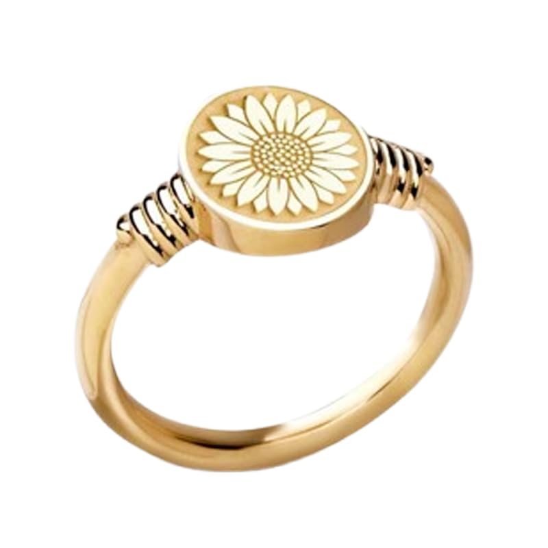 Chevalière tournesol fleuri en argent plaqué or, un symbole de joie de vivre