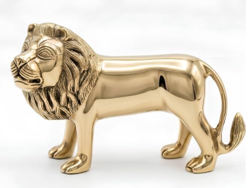 Image of Pure Brass Lion Idol, Vastu Remedy for Strength & Courage (22 cm, 2.3 kg)