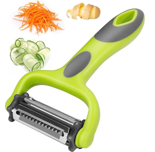3-in-1 Stainless Steel Peeler for Vegetables & Fruits | Straight, Serrated & Julienne Blades | Sharp Multi-Use Kitchen Tool for Peeling, Salad & Garnish