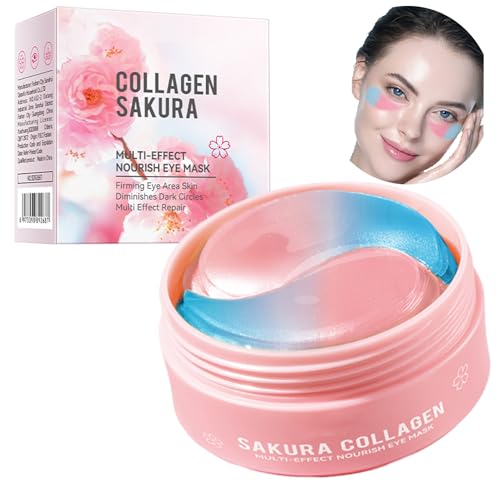 Parches Ojos Antiarrugas para Bolsas y Ojeras, (60 Count) Eye Patches para Ojeras y Arrugas, Colágeno Eye Patch Anti-Aging y Anti-Wrinkle con Flor de Cerezo, Cafeína, Niacinamida y Ácido Hialurónico