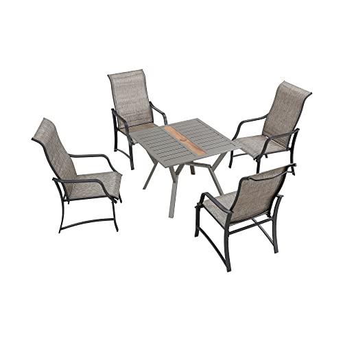 Lokatse Home 5 Pieces Outdoor Patio Dining Set Square Bistro Table With 2.1" Umbrella Hole And 4 Armrest Chairs For Garden Porch Backyard, Grey #TOP13