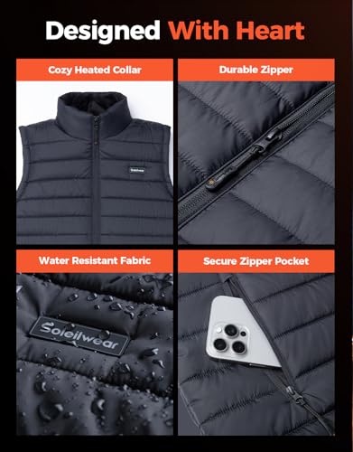 Image of Soleilwear Womens Heated Vest with 12000mAh Battery, 9 Heated Zones Lightweight Rechargeable Vest for Outdoor Outerwear