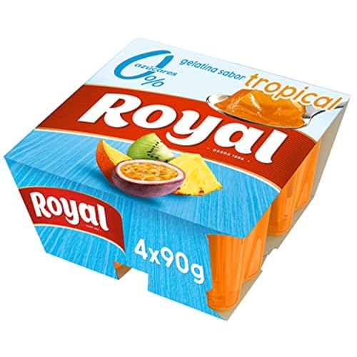 Royal Gelatina Sabor Tropical 0%, Sin Azúcar, Pack 4 x 90 g
