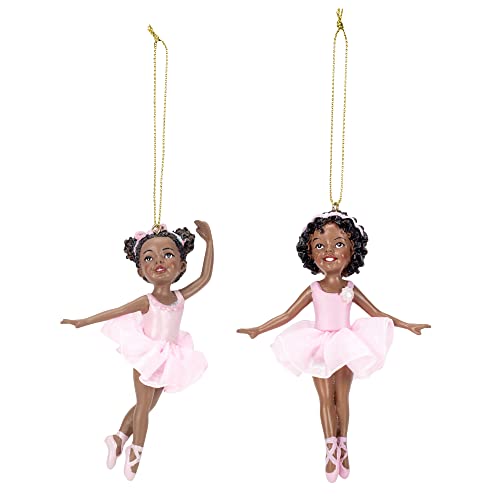 Image of Kurt Adler 2 pc Set - Black Ballerina Girl on Toes Ornament 4 3/8 in