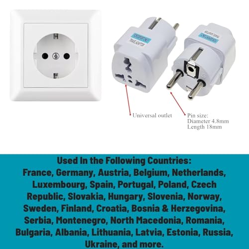 Image of India to Europe Travel Adapter Plug Type E /F (Schuko) - Pack of 5 | 10A 250V Converter for Germany, France, Russia, South Korea & EU Countries