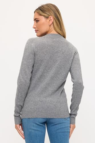 Image of Women's 100% Cashmere Soft Long Sleeve Crew Neck Open Zip Cardigan