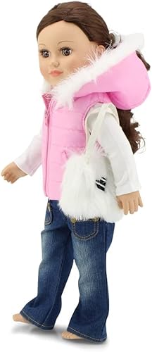 Emily Rose Juego de regalo de chaleco acolchado rosa de 18 pulgadas | 4 piezas de 18 pulgadas de jeans de muñeca de 18 pulgadas, traje casual de