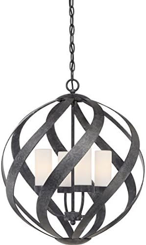 Quoizel Blacksmith Pendant Lighting, 20 Inch 4-Light Old Black Mystical Orb Light, Opal Etched Glass, Max Adjustable Height 77", Ceiling Light for Kitchen Island, Dining, Hallway or Bedroom
