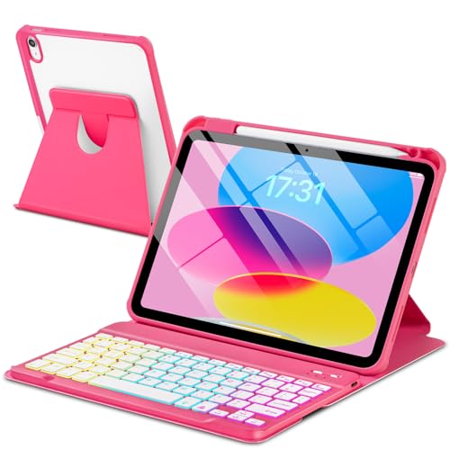 EAMPANG Case with Keyboard for iPad A16 11th 10th Generation 11/10.9 inch,Rainbow Backlit Detachable...