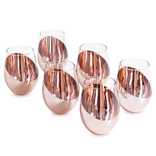 Idée cadeau lot de 6 verres à vin sans pied en cuivre or rose