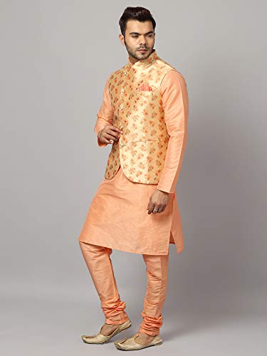 Image of Uri and MacKenzie Men's Silk Blend Kurta Churidar Pyjama with Stylish Nehru Jacket