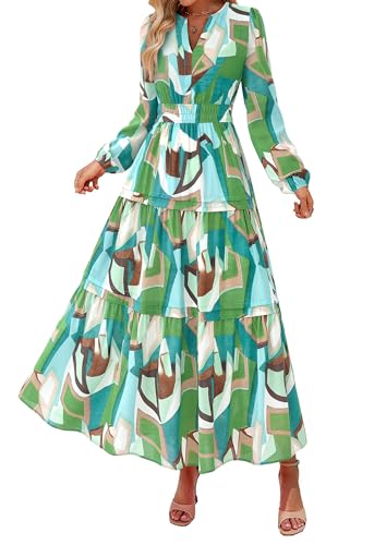 PRETTYGARDEN Women's 2025 Fall Boho Maxi Dresses Floral Long Sleeve