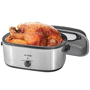 Roaster Oven, 26Qt Turkey Roaster Oven Buffet with Self-Basting Lid, 1450W Electric Roaster Oven with Cool-Touch Handles, Stainless Steel Roaster Oven with Removable Pan and Rack, Silver