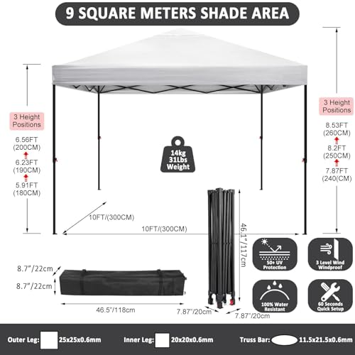 Image of COBIZI Waterproof Stable Winterproof Pavilion with Bag with Wheels,Pop Up Folding Pavilion Party Tent,1 Person Install Sun Protection Garden Pavilion for Beach Wedding Camping