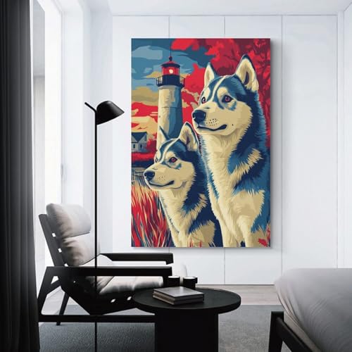 Tableau Husky sibérien impression sur toile déco murale 50x75cm
