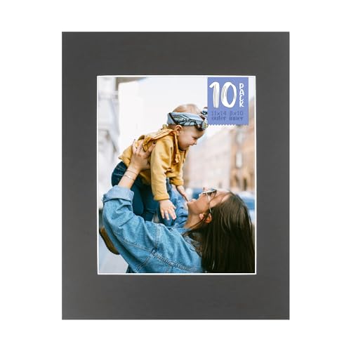 Golden State Art, Pack of 10 Black 11x14 Slip-in Pre-Adhesive Photo Mat for 8x10 Picture, Includes 10 Clear Bags