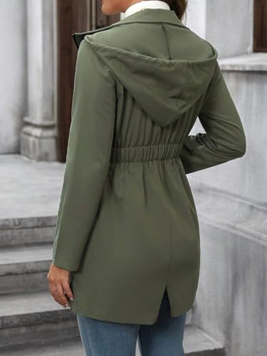 Chic and Cozy: Womens Fall Winter Hooded Jacket in Army Green, Extra Large - Image 5