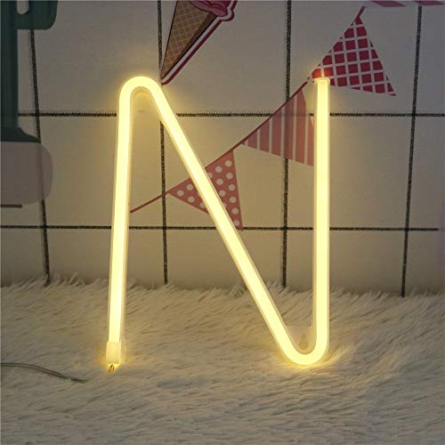 Image of ENUOLI Warm White Letter Neon Sign Words Neon Lights LED Alphabet Neon(N) | Art Lights Battery /USB Operated Neon Wall Decor Light up Words for Wedding Birthday Party Christmas Home Bar Decoration