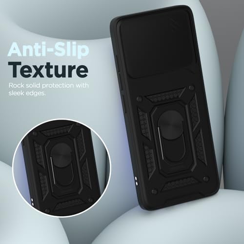 Image of Pikkme Back Cover for Realme 16 Pro 5G | 360 Protection Case | Sliding Camera Shield Cover & Ring Holder Stand D10 Tough Armor Bumper Case (Black)