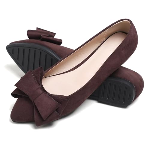 Image of WENJIAZHIZHI Square Toe Bow Ballet Slip-On | Classic Suede Finish,Chic Bow Detail,Effortless Everyday Style,Wedding Party Office,Plus Size Available