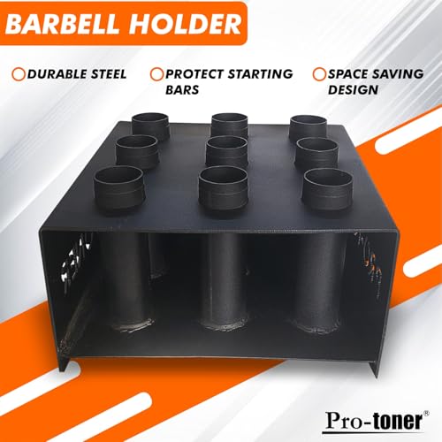 Image of Protoner 9 Barbell Holder, Vertical Barbell Holder Storage For 9 Barbells For Gym Fits 2inch 50mm Olympic Bars, Hex Trap Bar, Multi-Grip, & Curl Bars Stand Rack, Rack for Olympic Bar