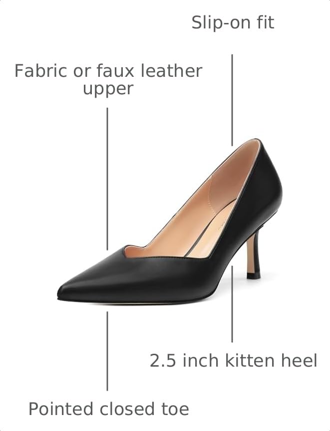 Image of Women Pointed Closed Toe 2.5 Inch Kitten Heel Slip On Pumps