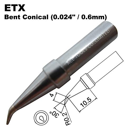 Image of ETX Bent Conical Round All-round 0.2mm for WESD50 WES50 WESD51 WES51 PES50 LR20 PES51 LR21 WE1010NA (WE1010EU) WE1010 ACE Brand Solder Iron Handle Tips Great for Drag Soldering (3)