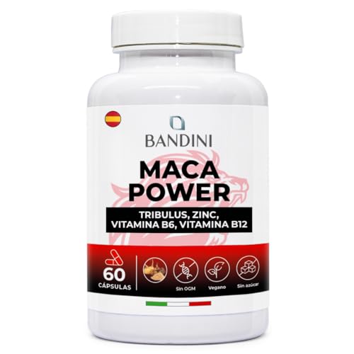 Bandini® MACA POWER + Arginina + Tribulus + Zinc + Vitamina B6 + Vit B12 - Potencia Energía y Vitalidad Íntima - Mejora Rendimiento, Memoria y Ánimo - Refuerza el Sistema Inmunitario - 60 cápsulas