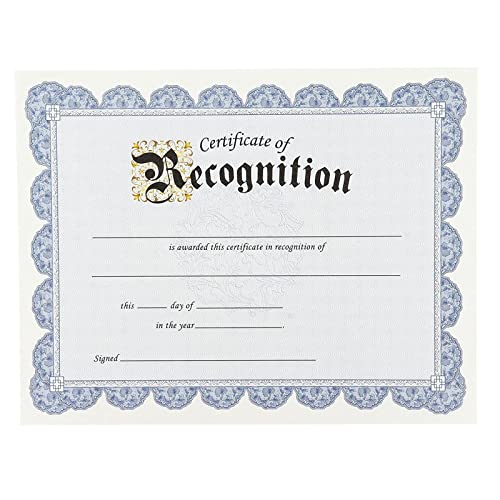 Certificate of Recognition and Gold Foil Seal Stickers (Blue, 8.5 x 11 in, 48-Pack)