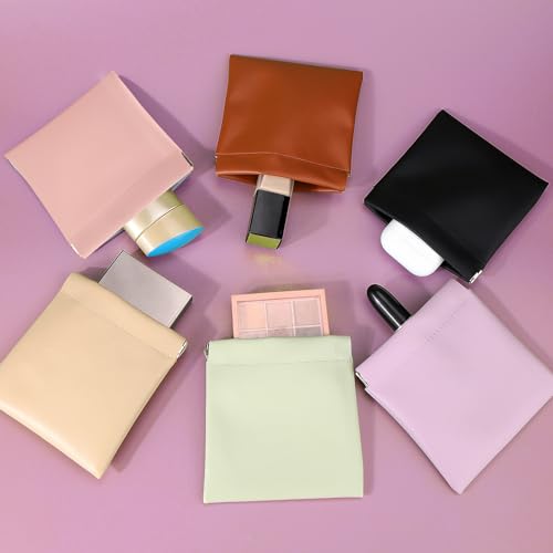 Image of BUSOHA Small Makeup Bag for Purse, Mini Portable Cosmetic Bags for Women, Coin Purse Lipstick Cosmetic Accessories Organizer, Small Travel Kit Storage Pouch, Black+Brown+Yellow+Pink+Blue+Green+Gray+