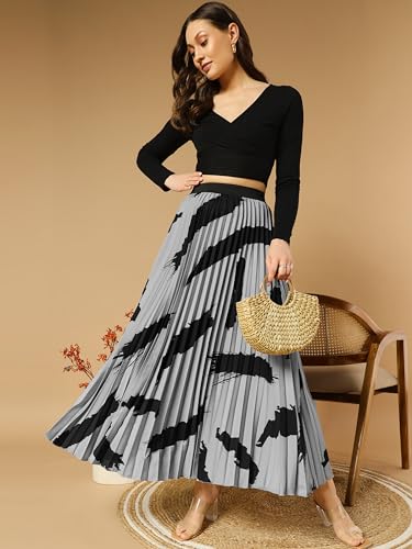 Image of ZWERLON | Effortlessly and Beautiful Floral | Floral Pleated Maxi Skirts for Women | Perfect Long Sleeve, Elastic Waist