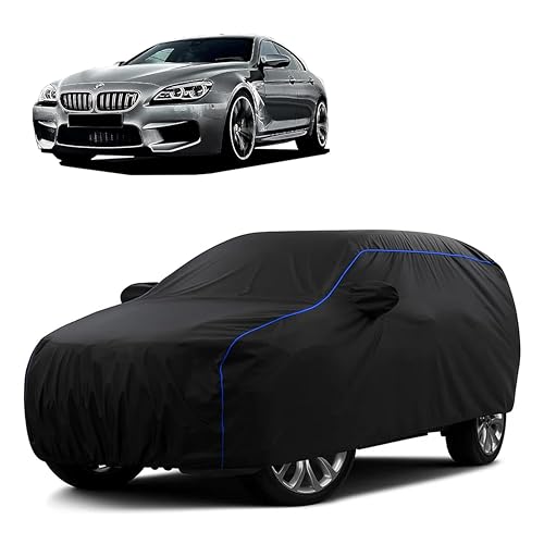 Image of Sulfar 100% Water Resistant Car Body Cover Compatible with Mirror for BMW ML (Triple Stitched, Full Bottom Elastic, Black Tafetta with Blue Piping)