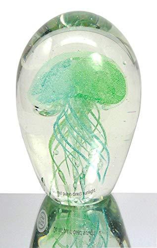 Ebros Gift Nautical Teal Blue And Green Hand Blown Glass Art Glow In The Dark Jellyfish Figurine Coastal Ocean Under The Sea Paperweight Office Desktop Table Decor Accent #TOP5