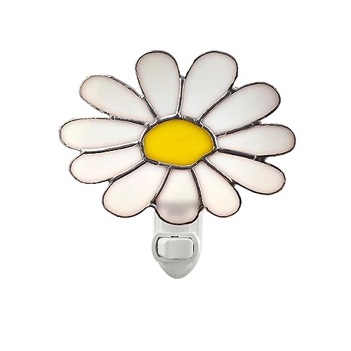 Image of CHEZBABY Stained Glass Night Light Plug into Wall Lamp Decorative Accent Nightlight for Hallway Bedroom Bathroom Kitchen Home Decor(Daisy)