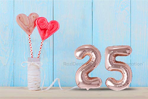 Image of Rozi Decoration Foil 16? Inch Rose Gold 25 Number Decoration | 25Th Birthday Decoration Items | 25Th Anniversary Decoration Items Kit | 25 Balloon For Birthday Pack Of 2 Pcs