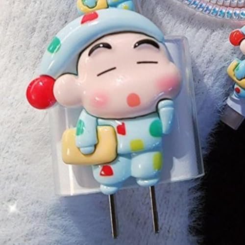 Image of Dezet for iPhone Charger 18-20W Cute Cartoon Charging Cable Protector Set for iPhone Fast Charging USB Cable with Protective Silicone Cover & Organizer Clip Stylish Design (SHINCHAIN GREEN NEW1ST)