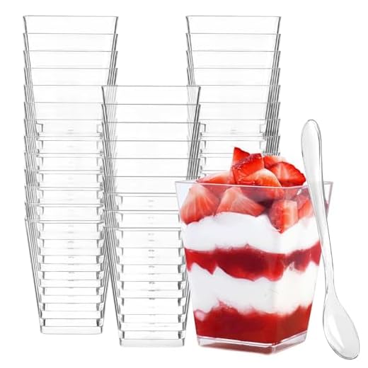 Zezzxu 5 oz Square Mini Dessert Cups with Spoons - 50 Pack Plastic Pudding & Parfait Cups Party Dessert Shooters for Serving Trifle Mousse Cake Appetizers