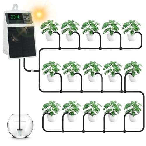Solar Automatic Drip Irrigation System, 15 Pot Self Watering System with 2200mAh, IPX5 Waterproof, U...