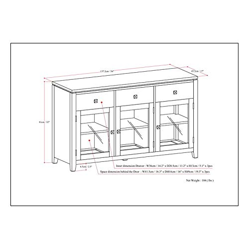 Simplihome Cosmopolitan Solid Wood 54 Inch Wide Contemporary Sideboard Buffet In Mahogany, For The Dining- Room And Kitchen #TOP6
