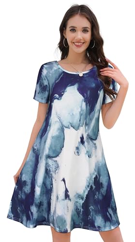 Elescat Women'S Casual Dresses Short Sleeve Cotton Summer Simple Loose Sun Dress With Pockets thumb #2
