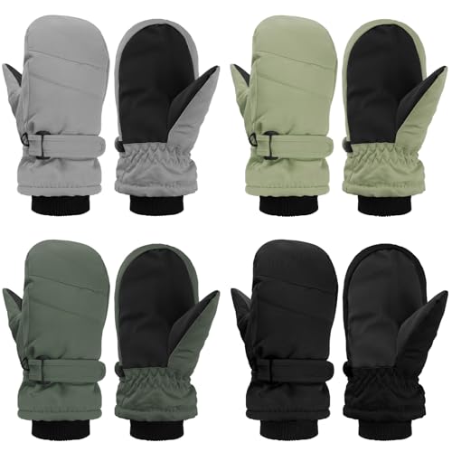 Image of Geyoga 4 Pairs Kids Mittens Waterproof Ski Gloves Boys Girl Warm Snow Winter Mittens for Kids Toddler Outdoor Activities
