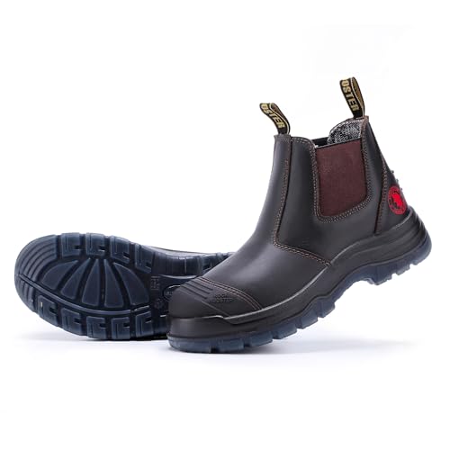 Image of ROCKROOSTER Work Boots for Men,7 inch,Steel Toe,Side Zipper, Oiled Leather Shoes,Static Control,Breathable,Quick Dry(AK232Z-245Z)