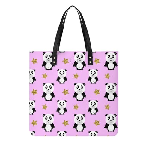 Sac shopper panda etoiles roses en toile pour femme : grand sac a main d'ete et de voyage