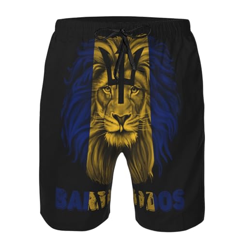 Men's Vintage Barbados Barbadian Flag Lion Head Board Shorts Swim Trunks
